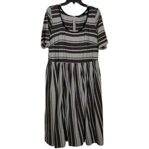 eshakti Women Dress Sz 3X - 24W Gray Midi Striped Short Sleeve Fit & Flare